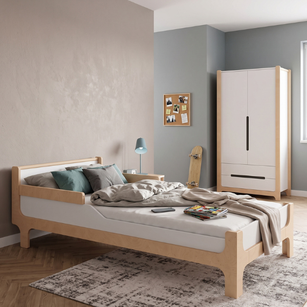 Jednolůžková postel Markito Gekko 190x80. Bílá / Přírodní buk